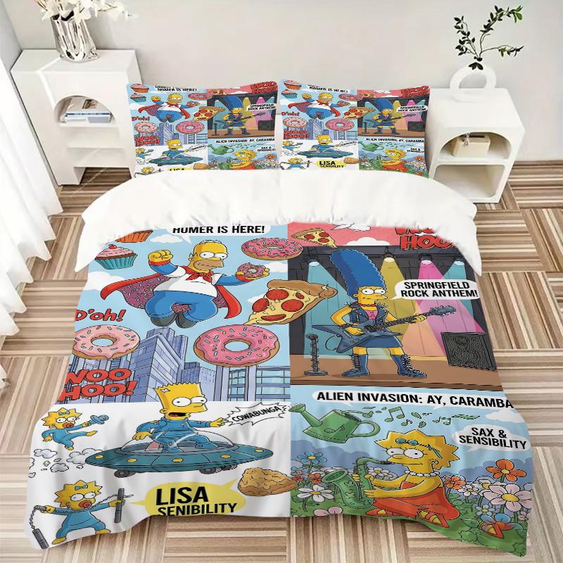 3Pcs Simpsons Characters Action Bedding Set Quilt Cover Pillowcase Home Christmas Xmas Halloween Gift 1 Duvet Cover 2 Pillowcase S921710