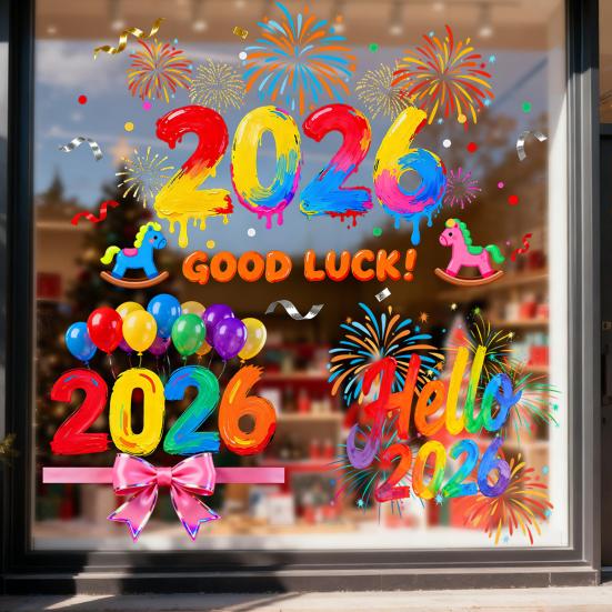 1/2 листа Наклейка на окно к Новому 2026 году Съемная Водонепроницаемая Статическая Наклейка на стекло С Новым годом Праздничное Фестивальное Украшение Декаль