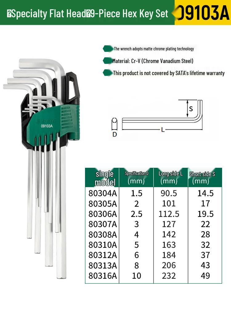 SATA Экстрадлинный набор шестигранных и Torx ключей с шаровыми и плоскими головками