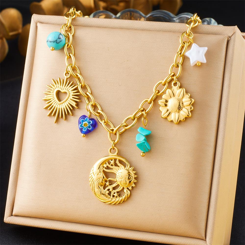 Fashion Spiral Oval Heart Pendant Sweater Chain Crystal Butterfly Flower Multi Element Accessory Necklace