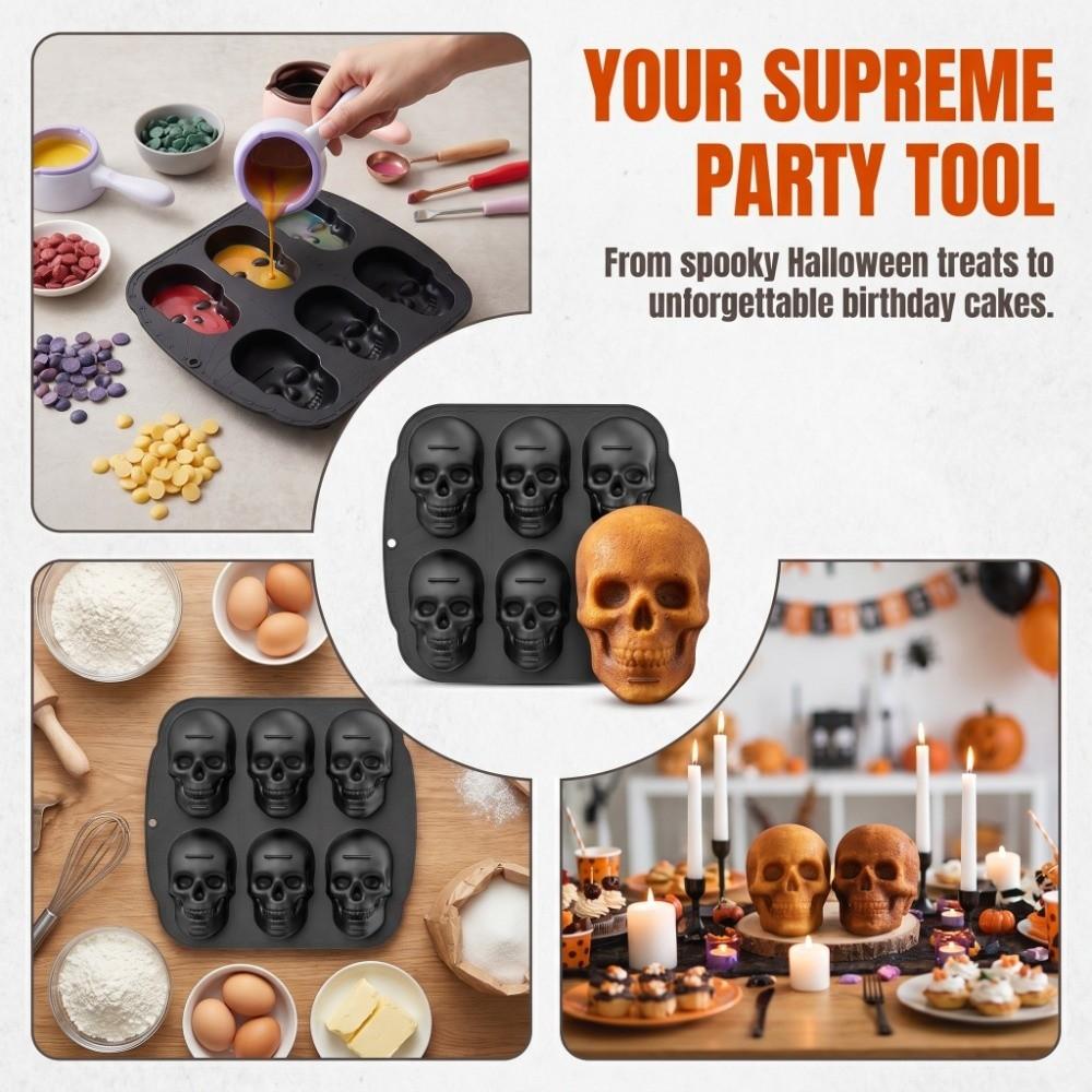 Soft Silicone Skull Head Baking Mold Food Grade Halloween Skull Cake Mold Home Kitchen DIY Baking