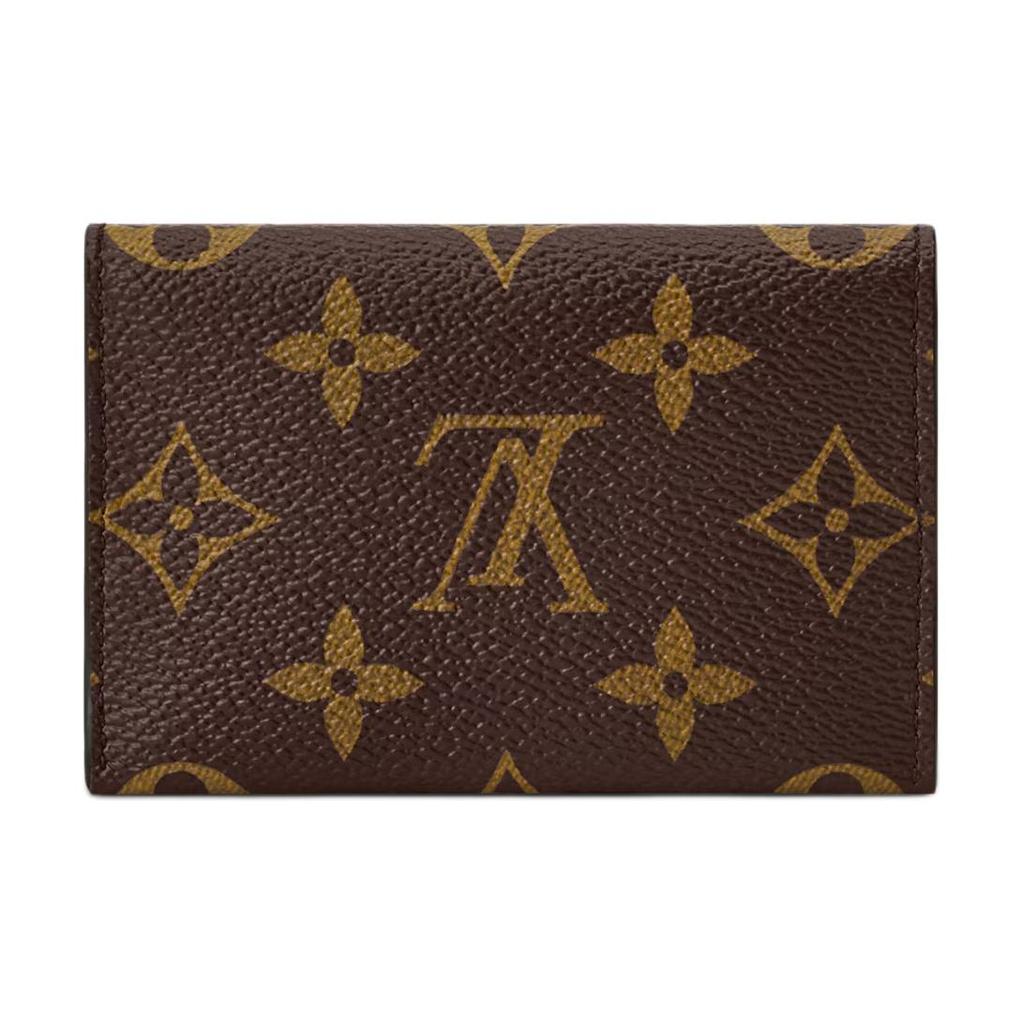 Louis Vuitton Slim Color Block Design Gold Button Closure Coated Canvas Card Holder Women Card Holder Brown Silver M26680