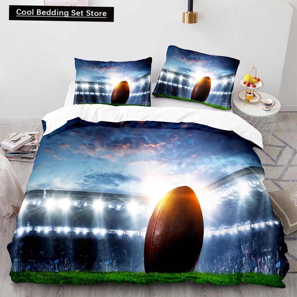 Американский футбол King Queen Пододеяльник с рисунком игрока в регби Комплект постельного белья для детей, подростков, взрослых, мяч, спорт, полиэстеровый пододеяльник