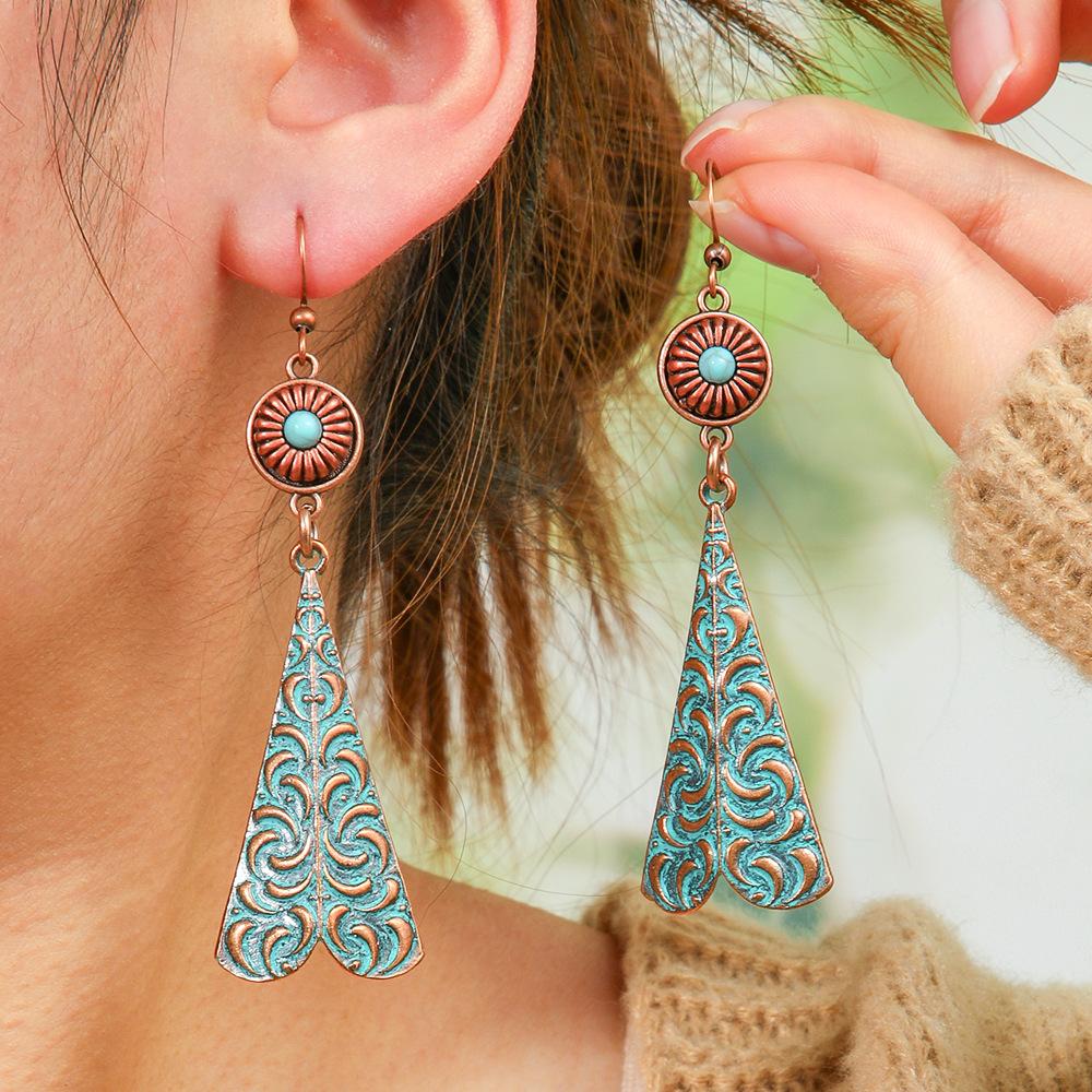 Bohemian Style Retro Earrings with Metal Geometric Hollow Out Ethnic Style Earrings