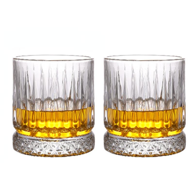 2pcs Set 13OZ Whiskey Glasses Tumbler Diamond Carved Wine Cups Crystal Barware Light Luxury Beer Mug Transparent Cocktail Glass