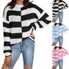 Women's Round Neck Irregular Pullover Base Contrasting Color Knitted Sweater Long Sleeved Sweater