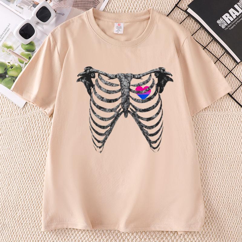 BISEXUAL PRIDE T Shirt Vintage Graphic Tee Skeleton Printed Tshirt Unisex Unisex Gothic Pride TShirt Cotton Short Sleeve Clothing