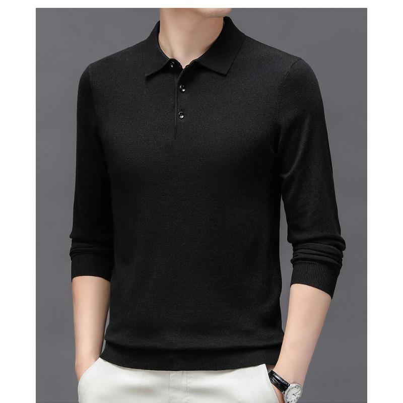 Men S Long Sleeve Knit Polo Shirt Striped Casual Middle Age T Shirt