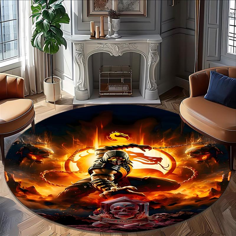 1pc Mortal Kombat4 Print Round Carpet Chair Round Carpet Suitable for Bedroom Living Room Home Decorative Carpet