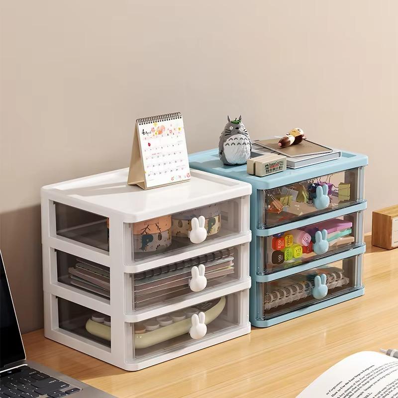 Cute Transparent Desk Organizer Drawer - Clear Plastic Stationery Storage Box Home School Office Organizing Container