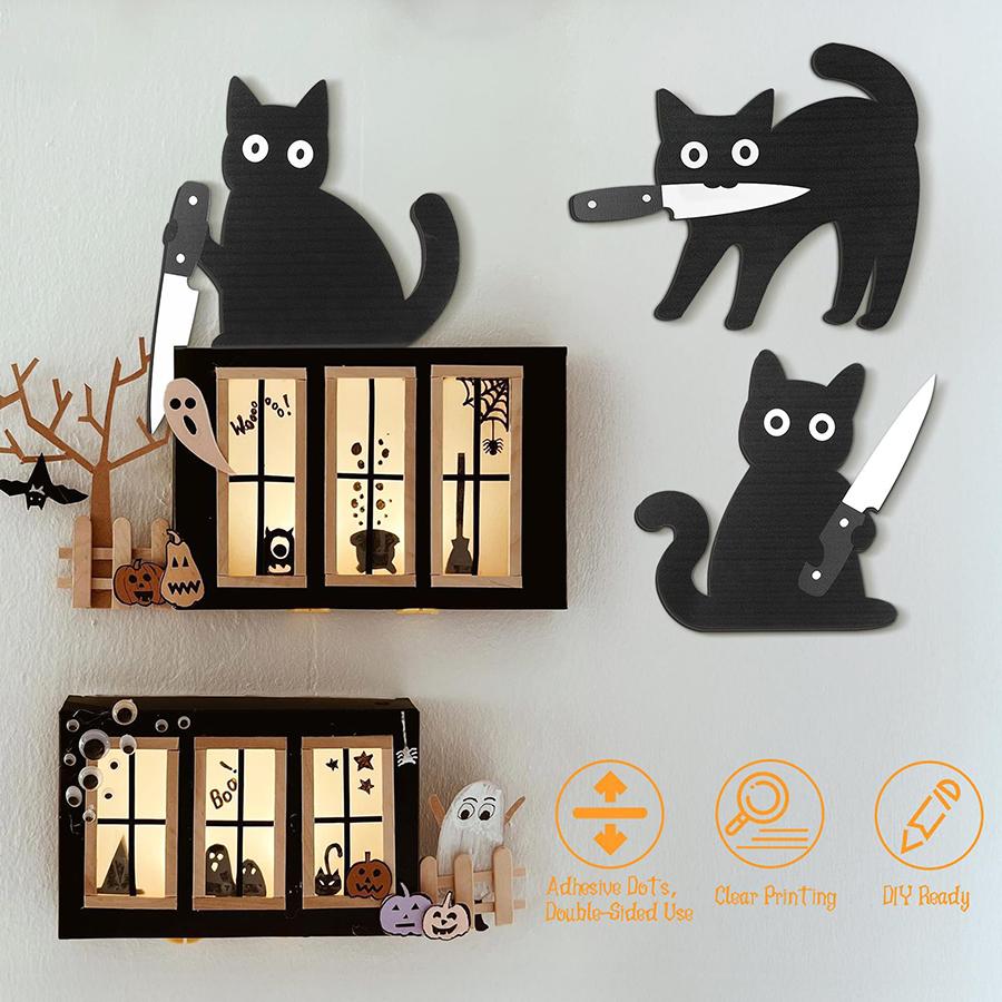 Whimsical Black Cat Door Frame Decor 3pcs • Wooden Wall Art • Home Bedroom Decorative Sign