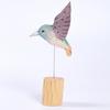 Wood Carving Hummingbird Ornament with Tree Stump/Bell Handcrafted Bird Figurine Statue Sculpture Home Office Desktop Decoration