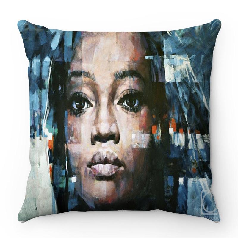 African Women Creative Collection Digital Printing Short Plush Pillow Covers For Car Sofa Office Cushion Cover Home Goods