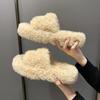 Женские модные пушистые шлепанцы-крестики 2024 года - Толстая подошва из овечьей шерсти для ношения в помещении/на улице