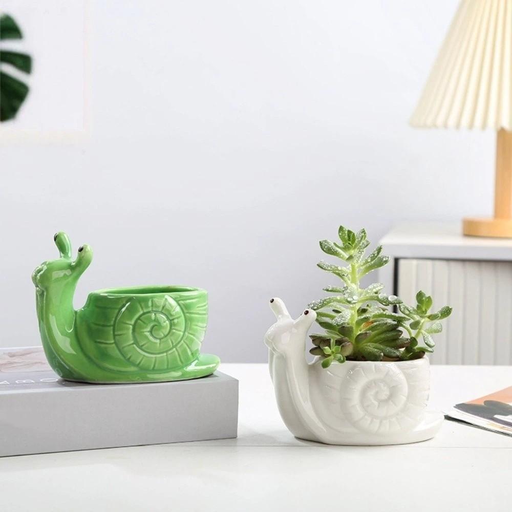 Ornaments Succulent Flowerpot Snail Shape Flower Vase Cute Ceramic Flower Pot Home Office Decor