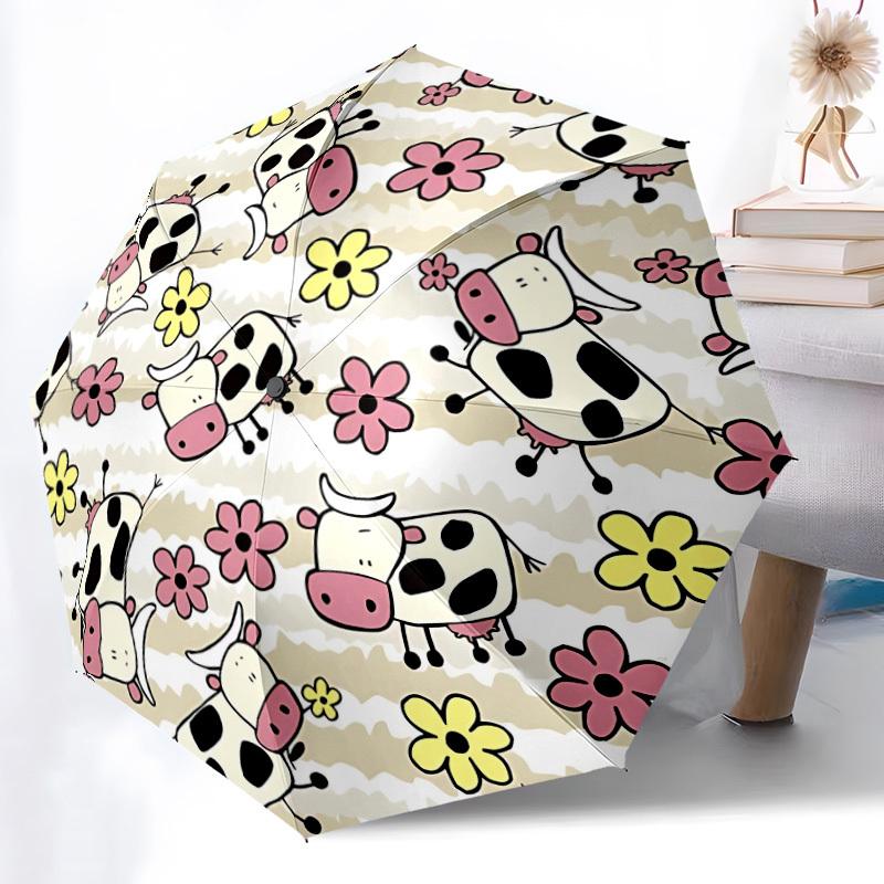 1pc Cow Print Automatic Folding Umbrella, 8-Rib Iron Frame, Casual Outdoor Accessory for Birthday Festival Gifts yy251128103