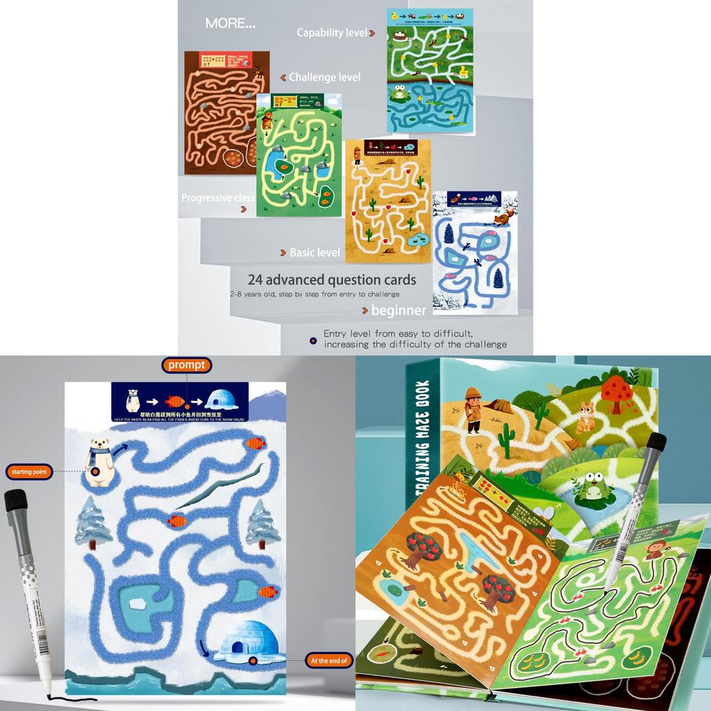 Puzzle Maze Book For Focus Training Paper Toy Logic Brain Games For Kids And Adults