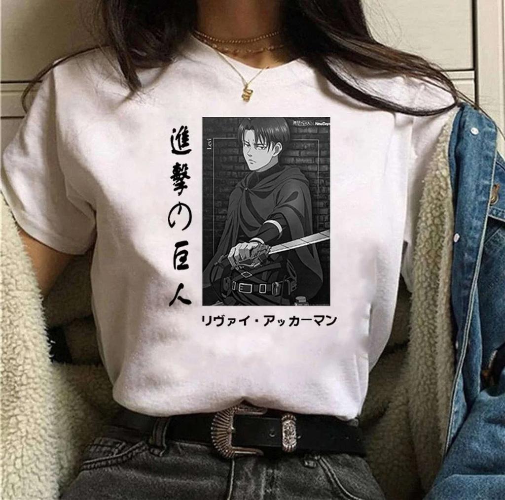 Summer Hot Anime Levi Ackerman Clothing Female Loose Women T-shirt Punk Dark Grunge Streetwear Ladies Top Gothic T Shirts