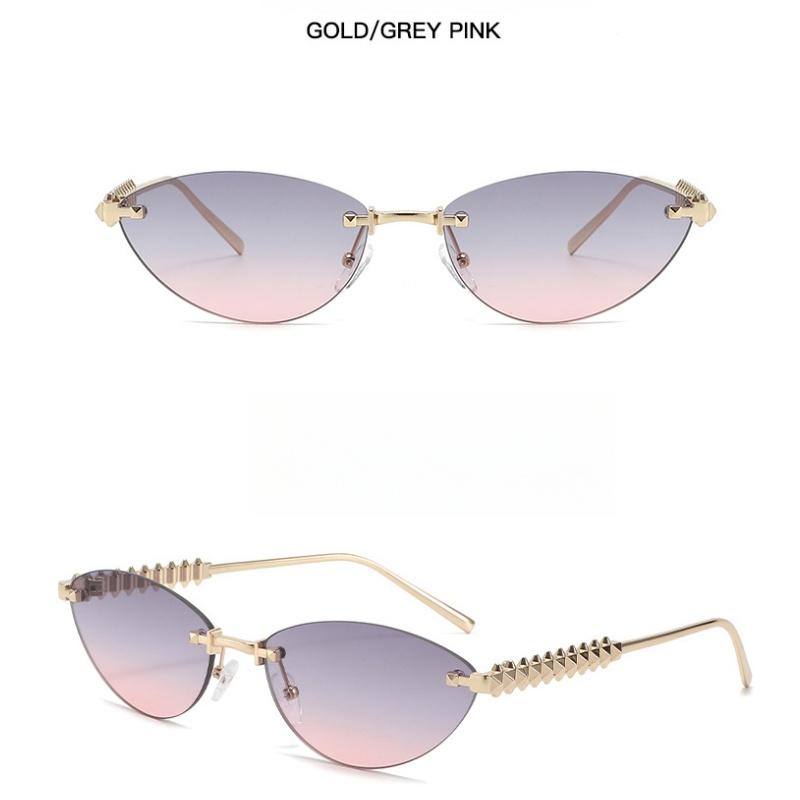 Женские солнцезащитные очки, Треугольные солнцезащитные очки «кошачий глаз» с заклепками, Модные солнцезащитные очки без оправы