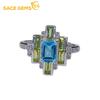 SACEGEMS 925 Sterling Silver 4*6mm Natural Swiss Blue Topaz Luxury Rings for Women Created Wedding Engagement Party Fine Jewelry