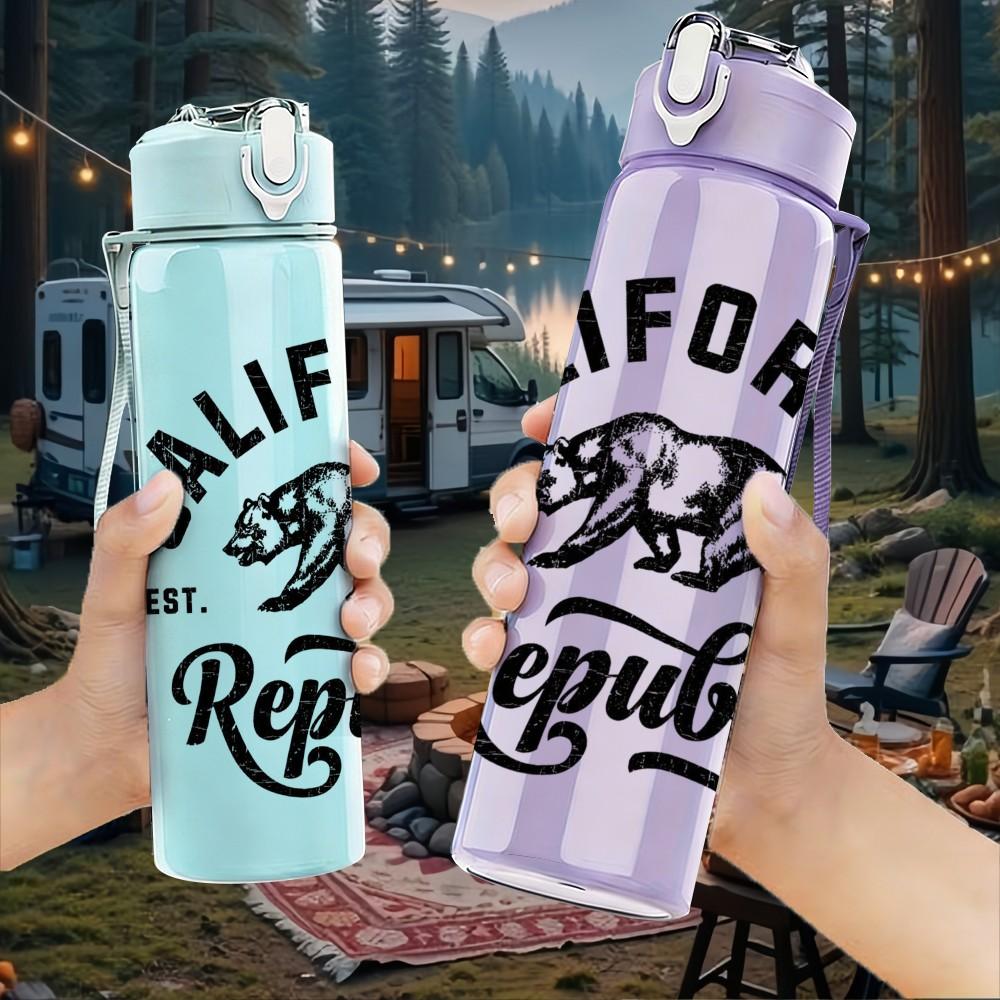 1PC California Republic Sign 750ml sports water bottle leakproof straw lid outdoor office home