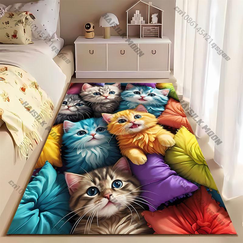 Cute kittens surrounded by pillows carpet Yoga living room room decor children's crawling mat doormat area rug games mat