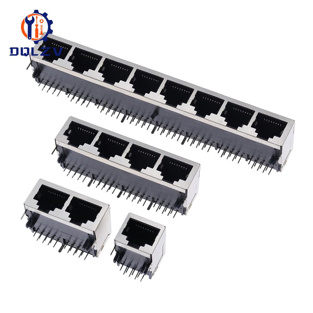 RJ45 1 2 4 6 8 Port Shielded Modular 21MM PCB Jack 8P8C Right Angle Through Hole Pcb Network Connector