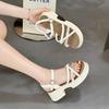 Rhinestone Open-toed Sandals for Women's Summer New Fashion Versatile Thick-soled One-word Sandals for Women