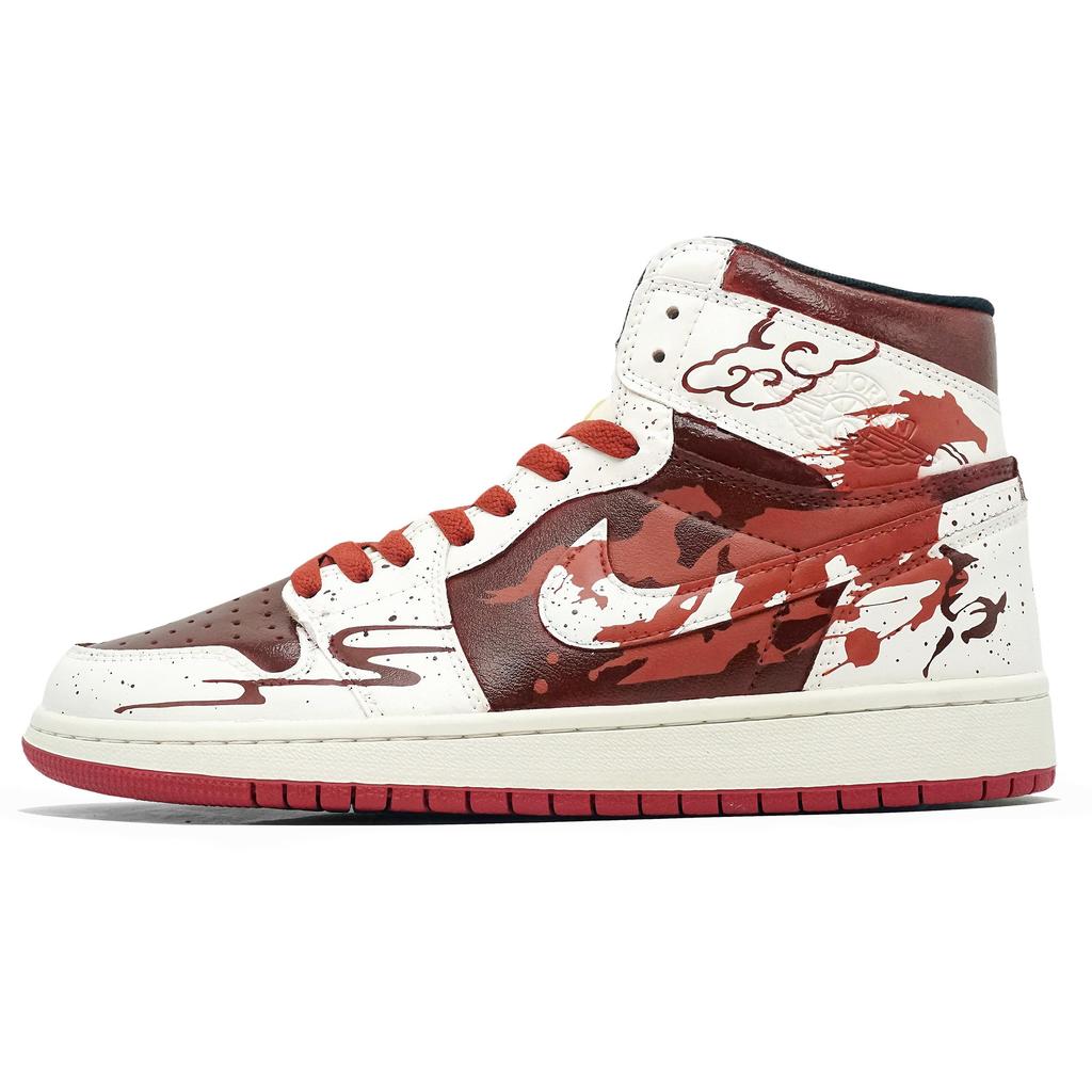 Jordan Air Jordan 1 Огненная Счастливая Лошадь Износостойкие Средние Винтажные Баскетбольные Кроссовки Унисекс Бежевый Красный DQ8426-105(Team1321-SBOX)