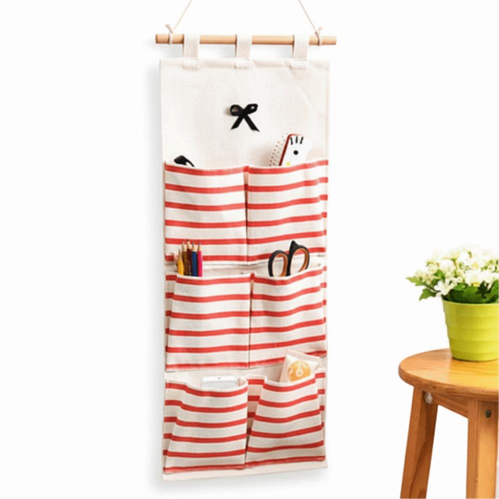 Linen Fabric Wall Hanging Storage Bag Wall Mounted Multi-Layer Hanging Storage Bag Durable Multi-Pocket Design