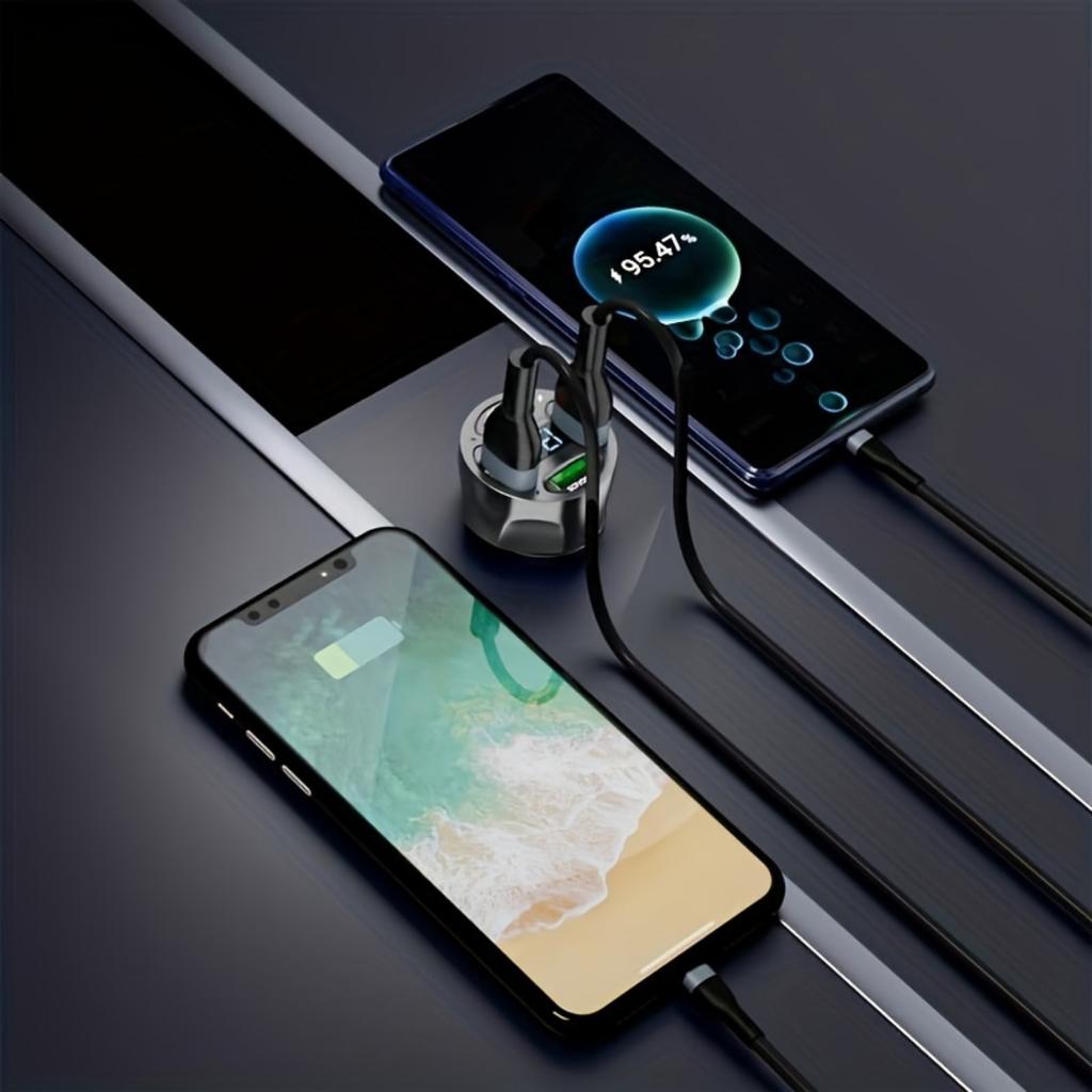 120W Car Charger Fast Charging 4 Usb Digital Display Car Fast Charger 4-in-1 PD Mobile Phone Charging Head 7AQC3.0 Car Phone Adapter Car Accessories