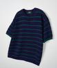 NODU Henley Neck Striped Short Sleeve Knit [Navy]