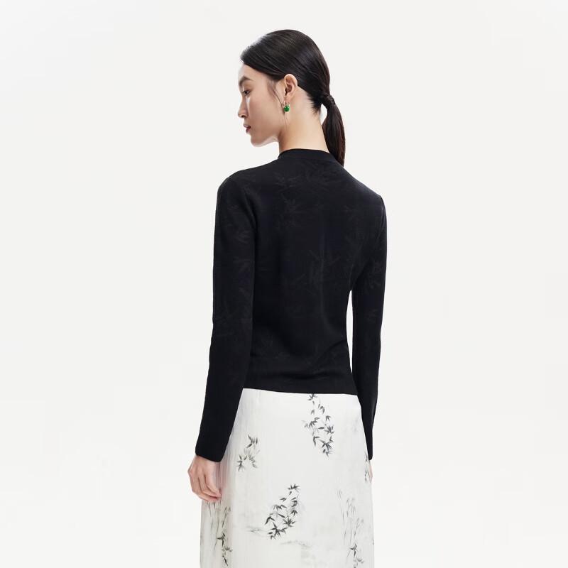 VEROMODA Women's Waterdrop Stand Collar Bamboo Jacquard Long Sleeve Knit Sweater