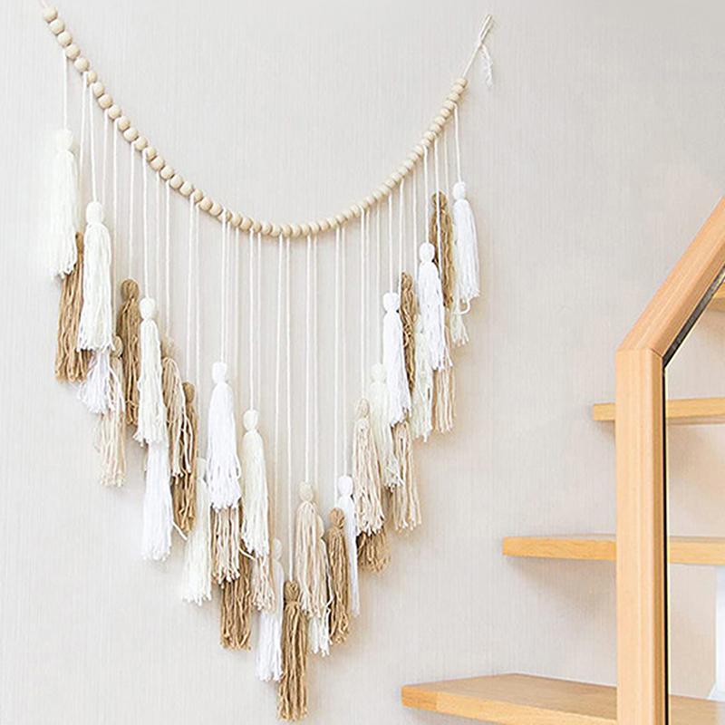 Богемный декоративный плетеный деревянный гобелен с кисточками из бисера, украшение для дома в стиле Ins, хлопковая веревка, плетеное настенное украшение
