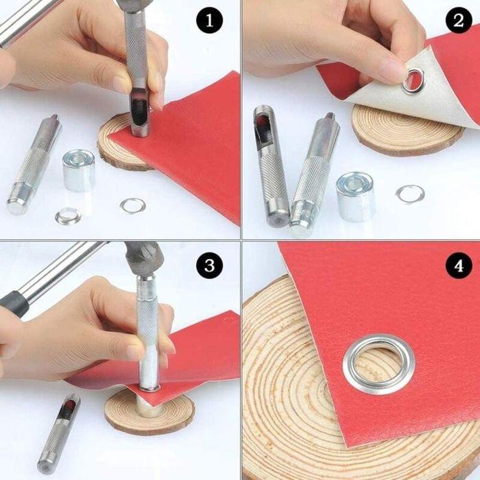 Kit œillets - AIMOONSA - 100 ensembles - 10 mm intérieur - Outils de pose & boîte - Laiton argent