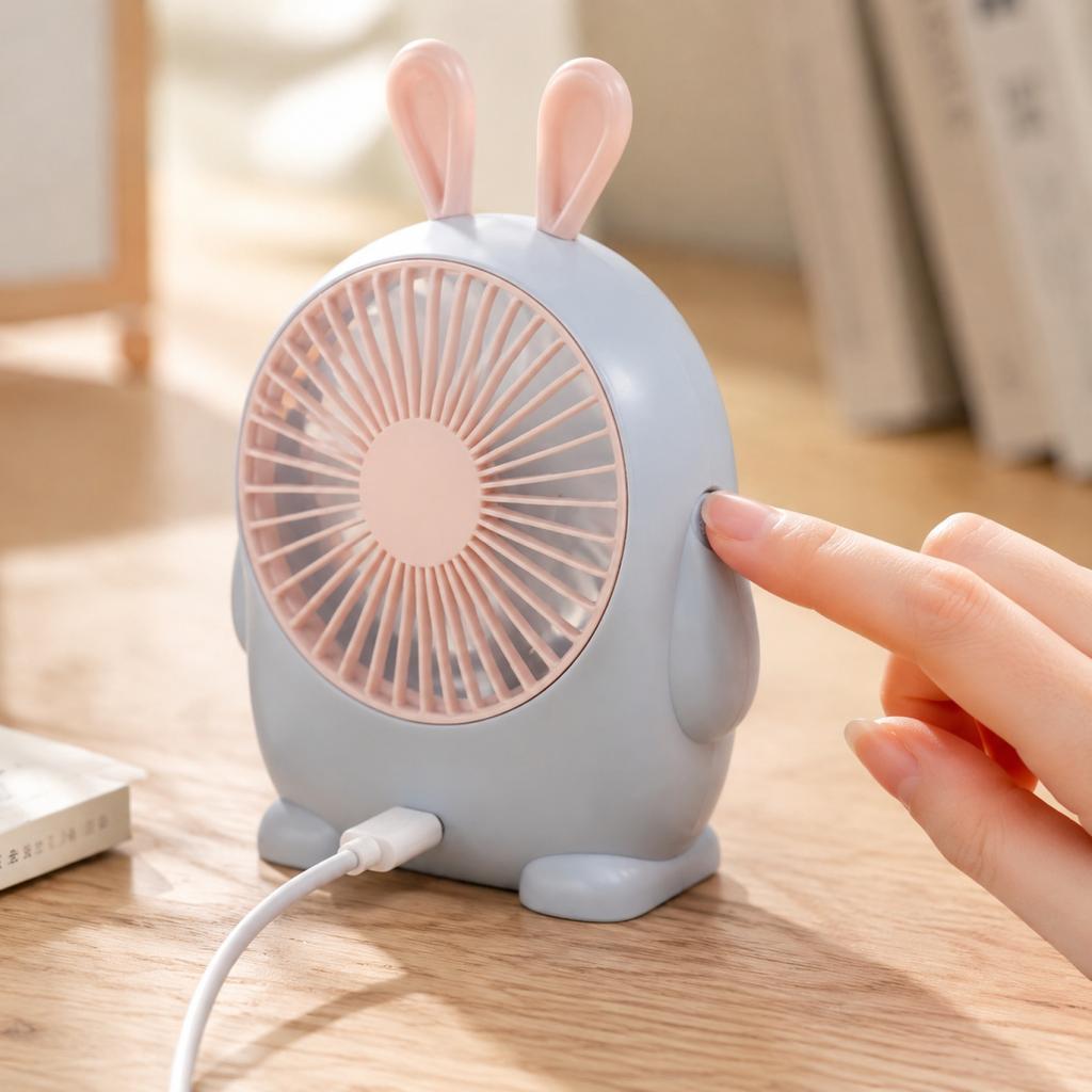 Rechargeable Desktop Fan with Cute Rabbit Shape Small Portable USB Powered Personal Cooling Fan for Office Home Travel Use