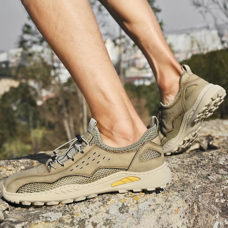 Модные летние кроссовки на сетке для улицы, качественная кожа, мужская повседневная обувь, уличные дышащие балетки, кроссовки, мужская удобная обувь для ходьбы