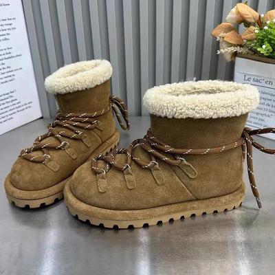 Зимние ботинки для снега, женские теплые ботинки на меху, замшевые плюшевые балетки, повседневные дизайнерские туфли «Челси» 2024 года, трендовые кроссовки на шнуровке Botas Mujer