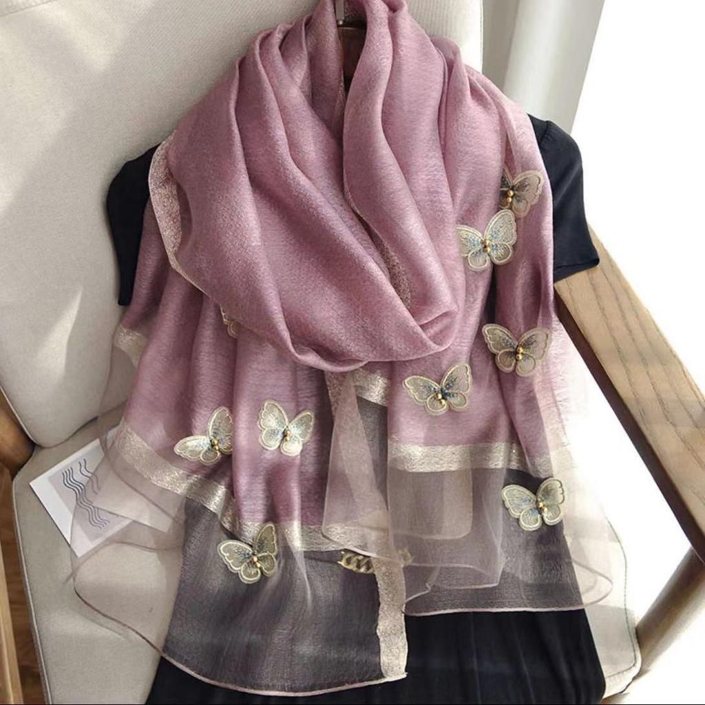 Длинный шарф из шелковой смеси «Бабочка» для весенне-осенней моды