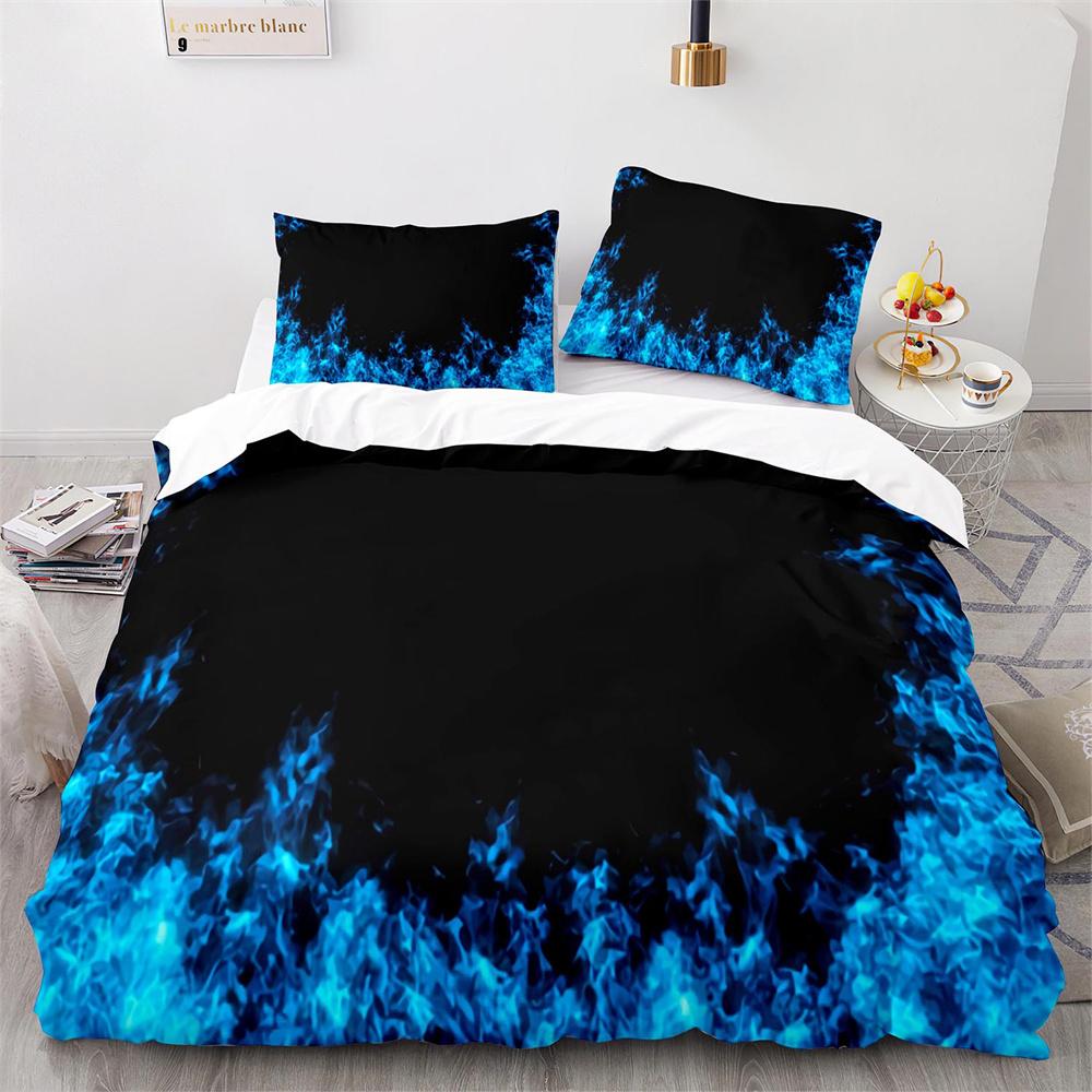 Комплект постельного белья с цветным рисунком «Огонь», сине-оранжево-зеленый, с рисунком «Огонь», размер King Queen для детей, мальчиков и подростков