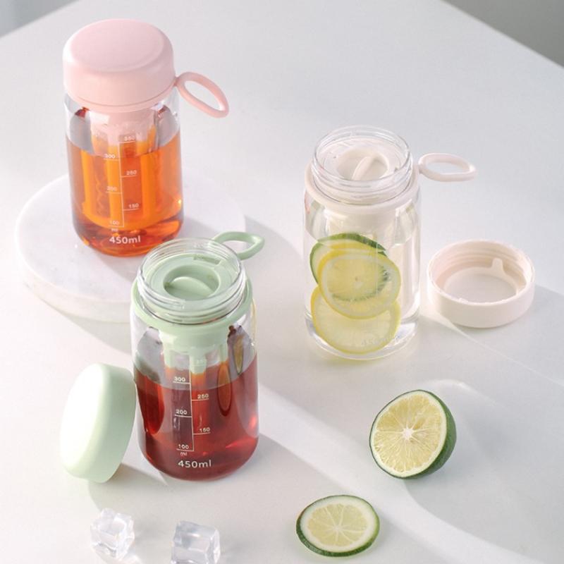 450ml Cold Brew Cups with Scale Mesh Filter Portable Coffee Cup Leakproof Brewing Cold Brew Tea Separator Drinking Water Bottles