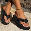 Women Fashion Wedge Flip Flops Summer Platform Shoes Light Weight Girls Indoor Beach Slippers Black Color Ladies Street Sandals