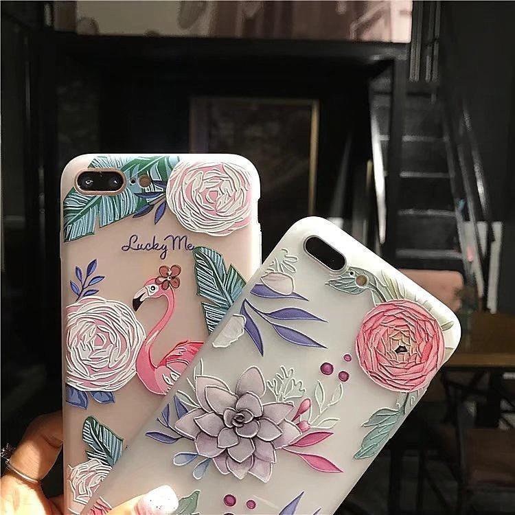 Чехол для iPhone 8 7 Plus X с цветочным узором 3D, милый, мягкий, силиконовый, ТПУ, задняя крышка
