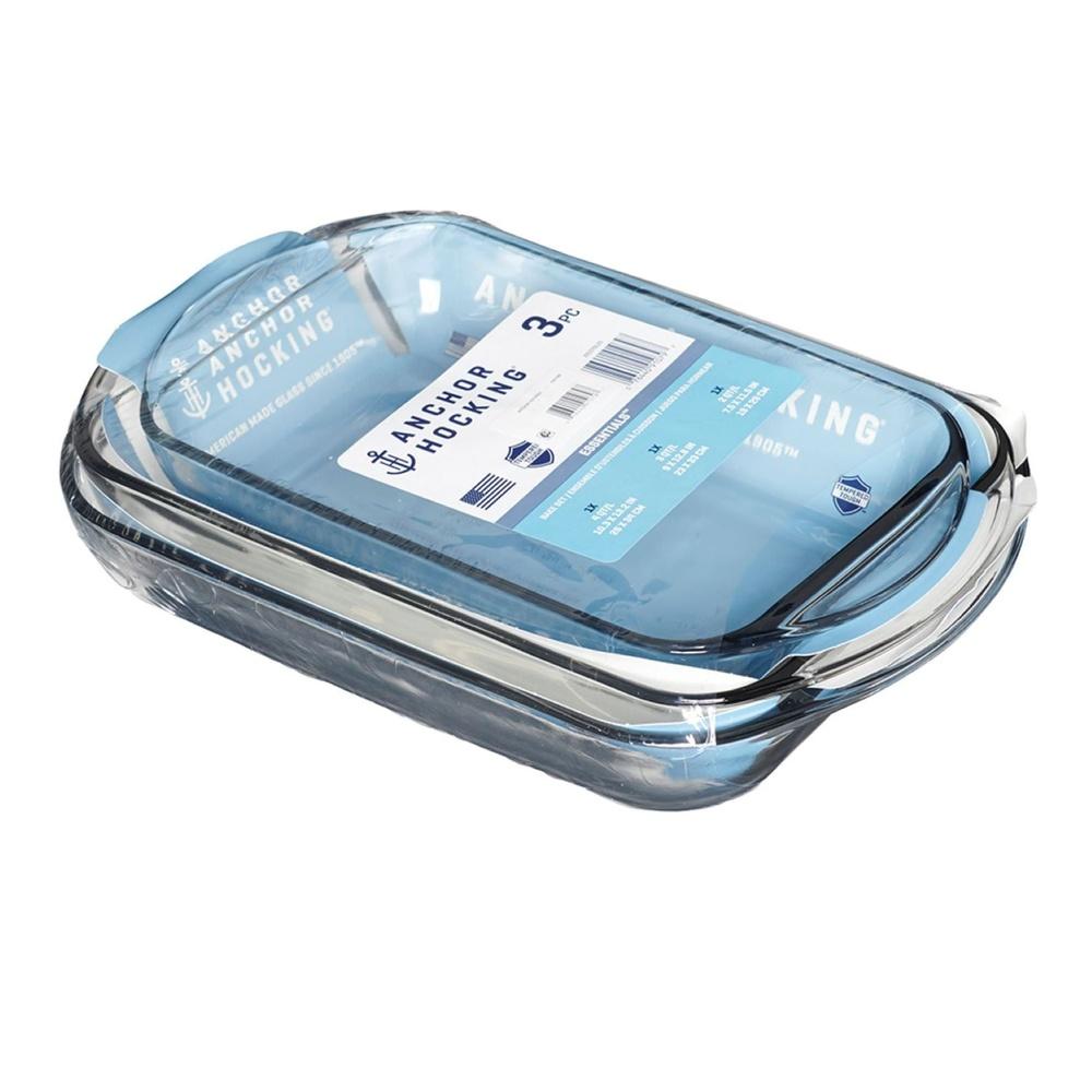 Набор из 3 стеклянных форм для выпечки Закаленная термостойкая посуда для запекания Форма для запеканки Микроволновая печь Посудомоечная машина Безопасная Прочная Кухонная утварь