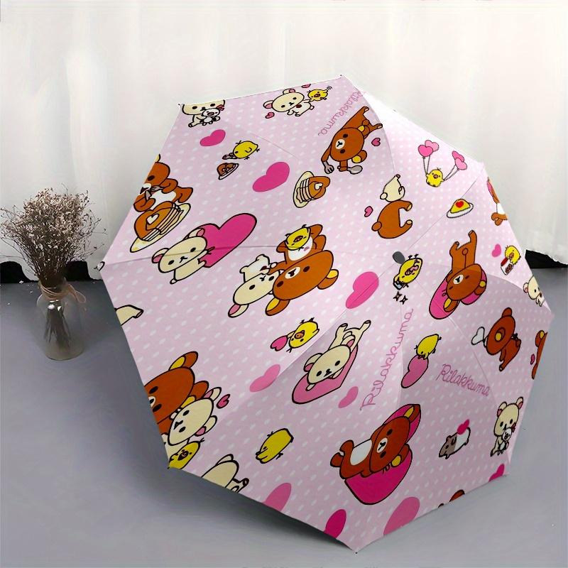 Rilakkuma,Cute Automatic Folding Umbrella Simple 8 Rib Design, Bright Cartoon Pattern, Durable Iron Frame, Suitable For Travel, Outdoor, Bea