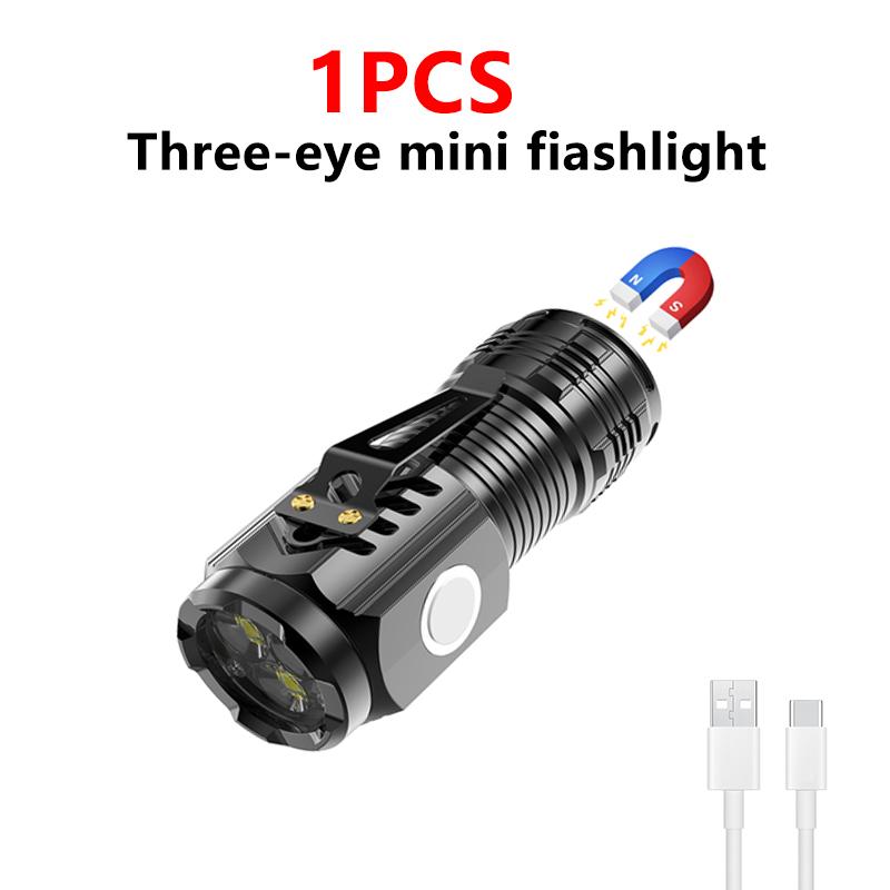 3LED Super Bright Flashlight Portable Mini Burst Flash Torch Rechargeable Outdoor Emergency Spotlight with Pen Clip Tail Magnet