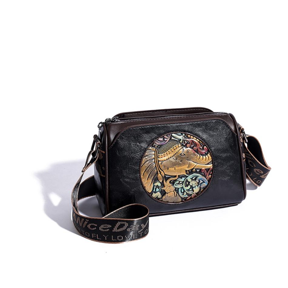 Women's Shoulder Bag Famous Brand Elephant Embroidered Female Messenger Bags Wallet High Quality Leather Girl