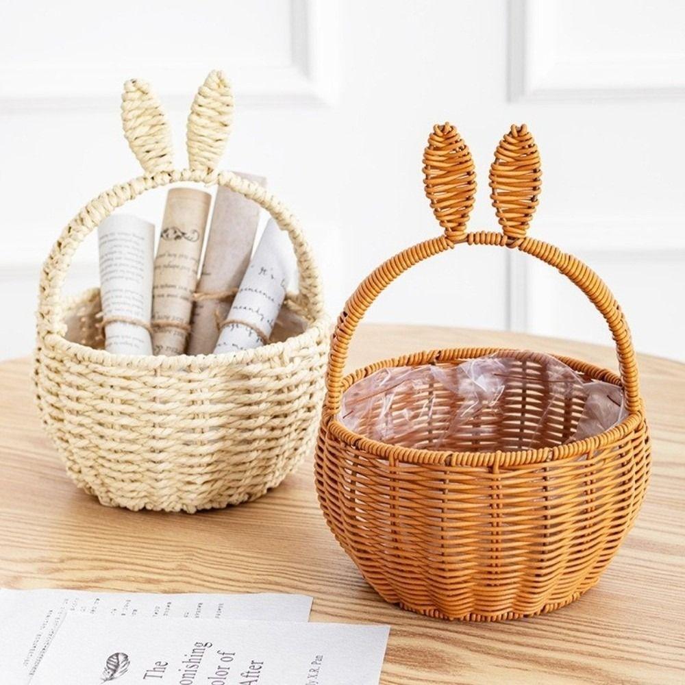 Cartoon Rabbit Ear Storage Basket Multifunctional Hand Woven Basket Easter Festival Gift