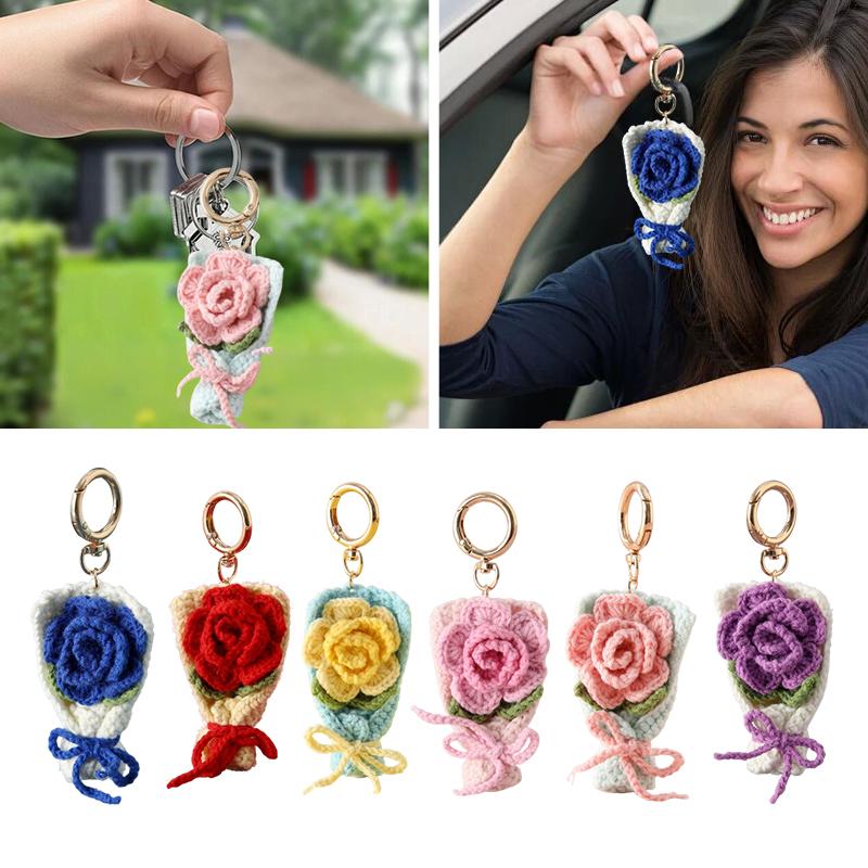 Вязаный букет, ручной дизайн цветка, брелоки-держатели для ключей, декоративный вязаный цветок, шикарный, 6 цветов