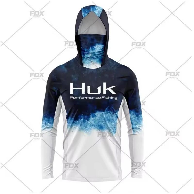 Новая мужская футболка HUK с длинным рукавом, капюшоном и маской для рыбалки, защита от ультрафиолета, дышащая, повседневная, спортивная